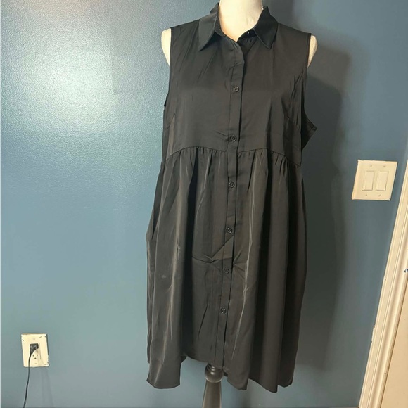 Elings Dresses & Skirts - Sleeveless Button-Front Tiered Shirt Midi Dress - BlackLarge (228)